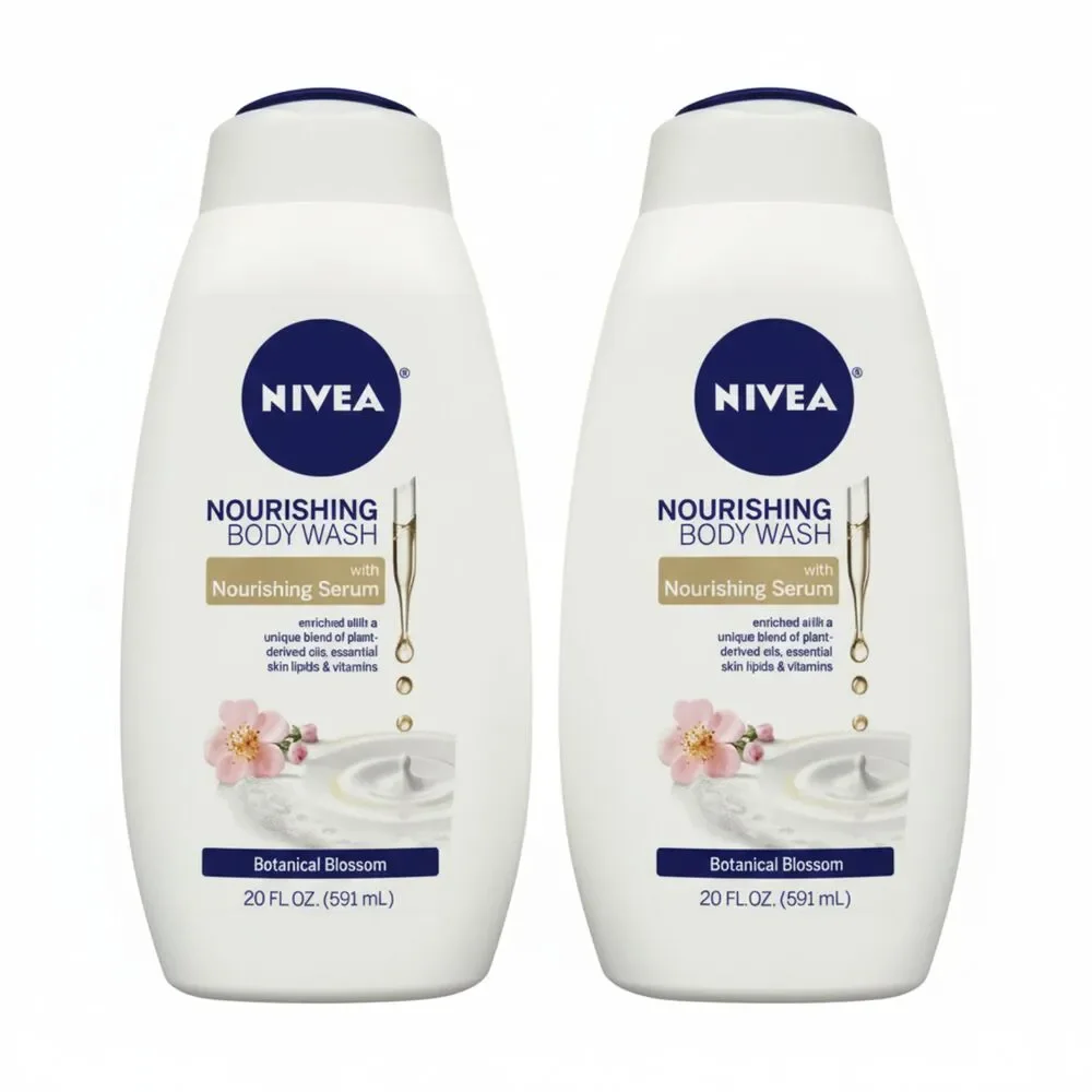 2-Pack NIVEA Botanical Blossom Nourishing Body Wash 20 fl oz with Serum New